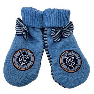 Adidas Womens OSFA Blue Striped Knit Bow New York City FC MLS Winter Mittens NWT